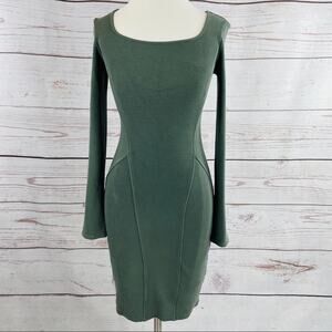 Helmut Lang green khaki long sleeve open back waist dress